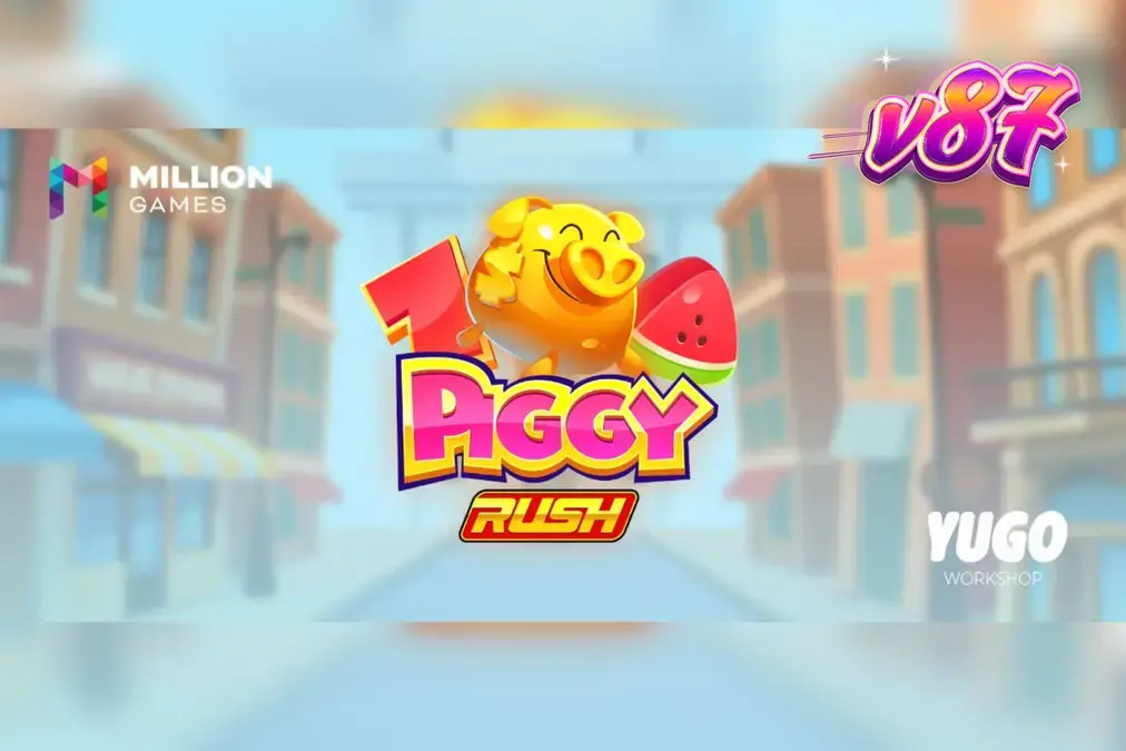 Tampilan visual slot Piggy Rush dengan karakter babi dan simbol buah-buahan